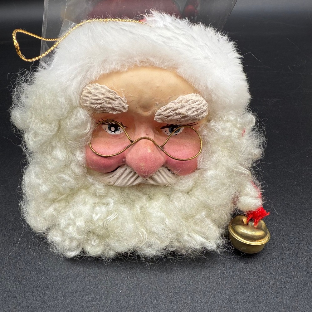 Vintage Kurt S Adler Santa Head Ornament Winking Face with Bell in Original Box